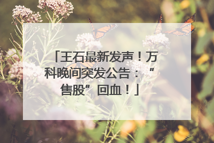 王石最新发声！万科晚间突发公告：“售股”回血！